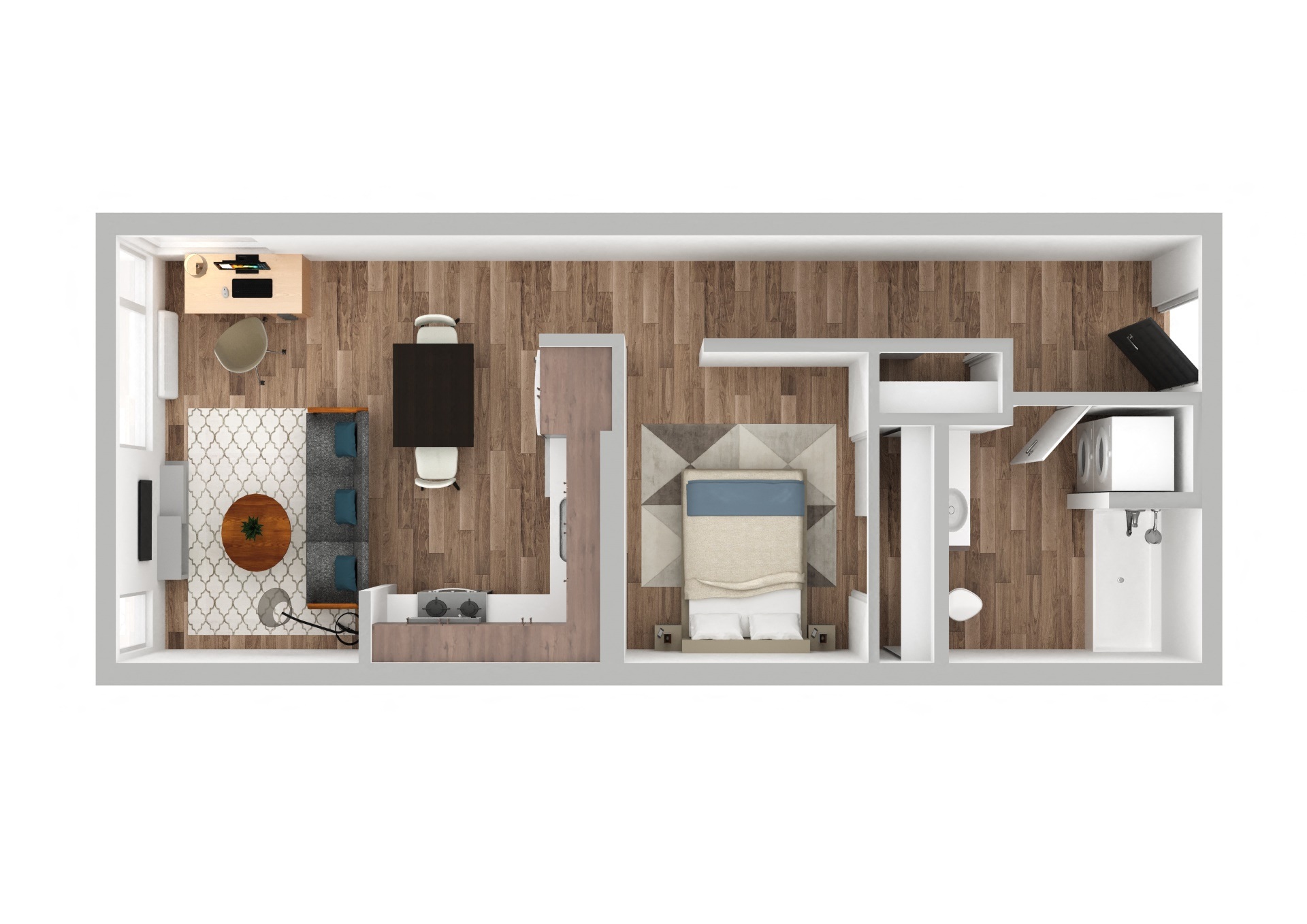 Floor plan for 1 bed, 1 bath, 600 sqft